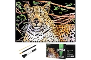 MIASTAR Scratch Art Animal Rainbow Painting Paper, Creative foil Scratch Art Toy Gift, Engraving Art & Craft Sets, DIY Sketch Card Scratchboard for Kids & Adults - 16'' x 11.2'' with 3 Tools(Cheetah)