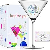 GALOFAY Retirement Gifts for Women Martini Glasses, Personalized Colorful Print ’The Queen Has Retired‘ Cocktail Glass Set for Women, Gift Package with Over Size Glass and Card for Retired Woman