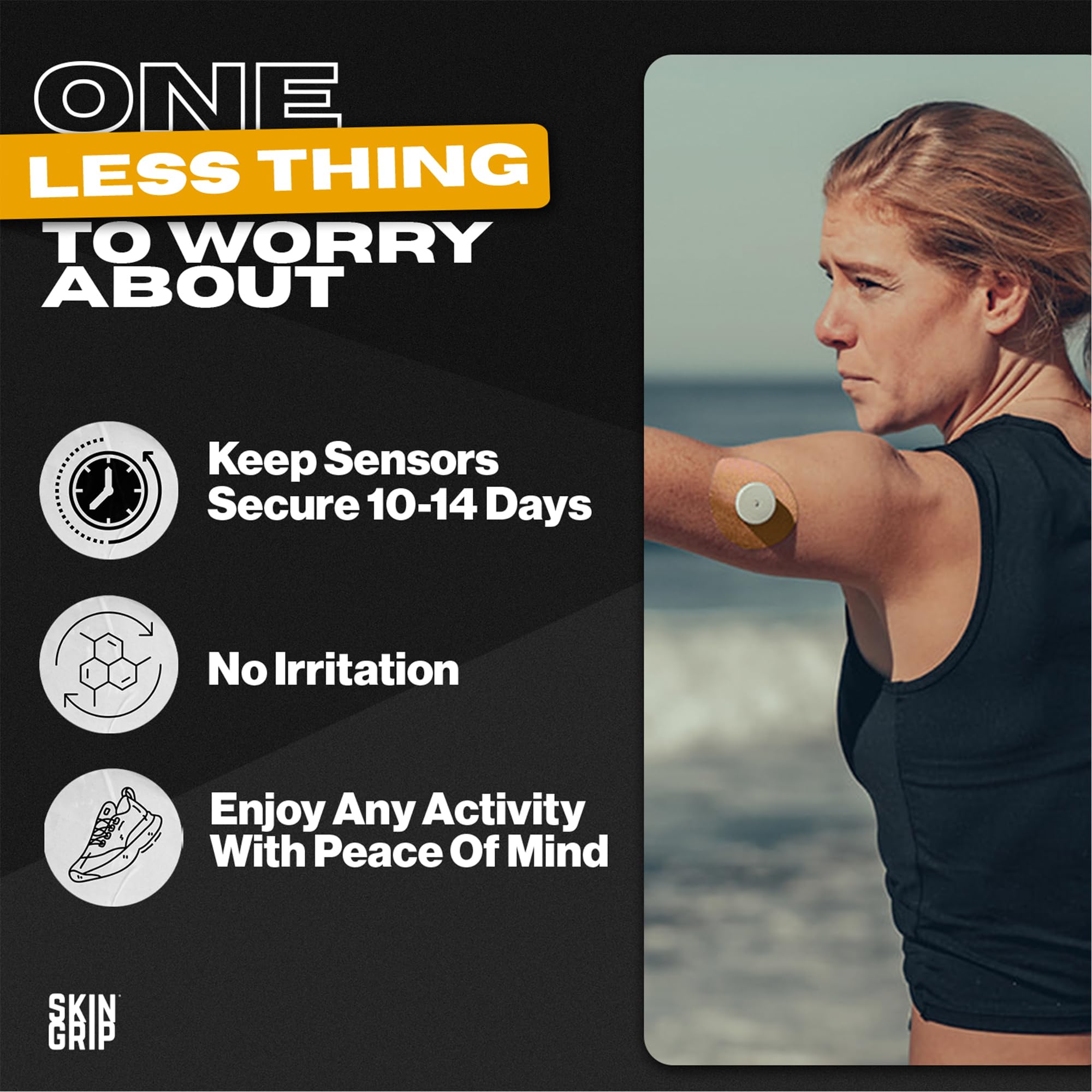 Skin Grip Freestyle Libre 2 & Lingo Sensors Cover – Compatible with Infusion Sets, Waterproof Adhesive Tape, Covers w/Cutout (Not for Libre3), Lasts 10-15 Days, CGM Sensor Patches, Tan