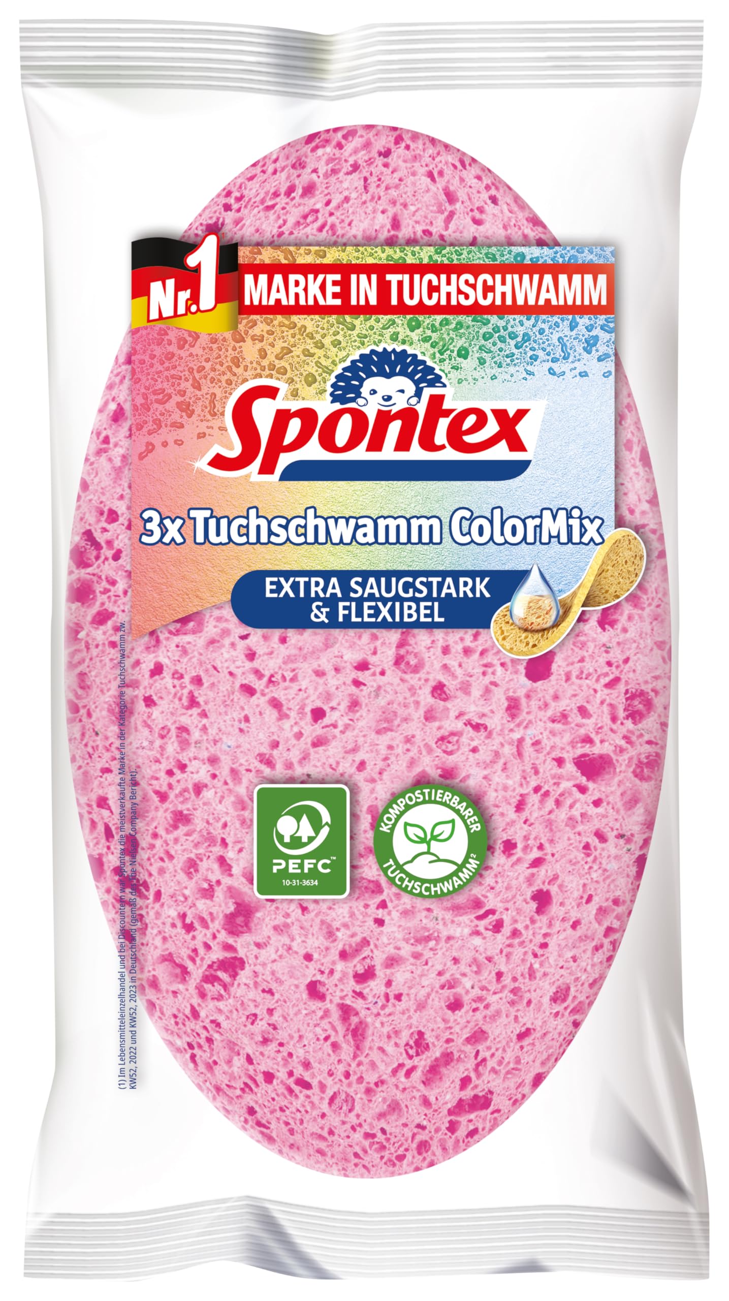 Spontex ColorMix cloth sponge, extra absorbent and tear-resistant, pack of 3 (1 x 3 pieces)