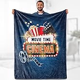 Aimego Movie Theme Blanket Gifts - Vintage Cinema Popcorn Movie Reel Throw for Boys Girls Men Adults Bedroom Living Room Decor Soft Bed Couch Birthday Christmas Lightweight Blanket 50"x60"