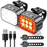USB Rechargeable Bike Front and Rear Lights with Spotlights and Floodlights, Featuring 2 x 4+2 x 6 Lighting Modes IP65 Waterp