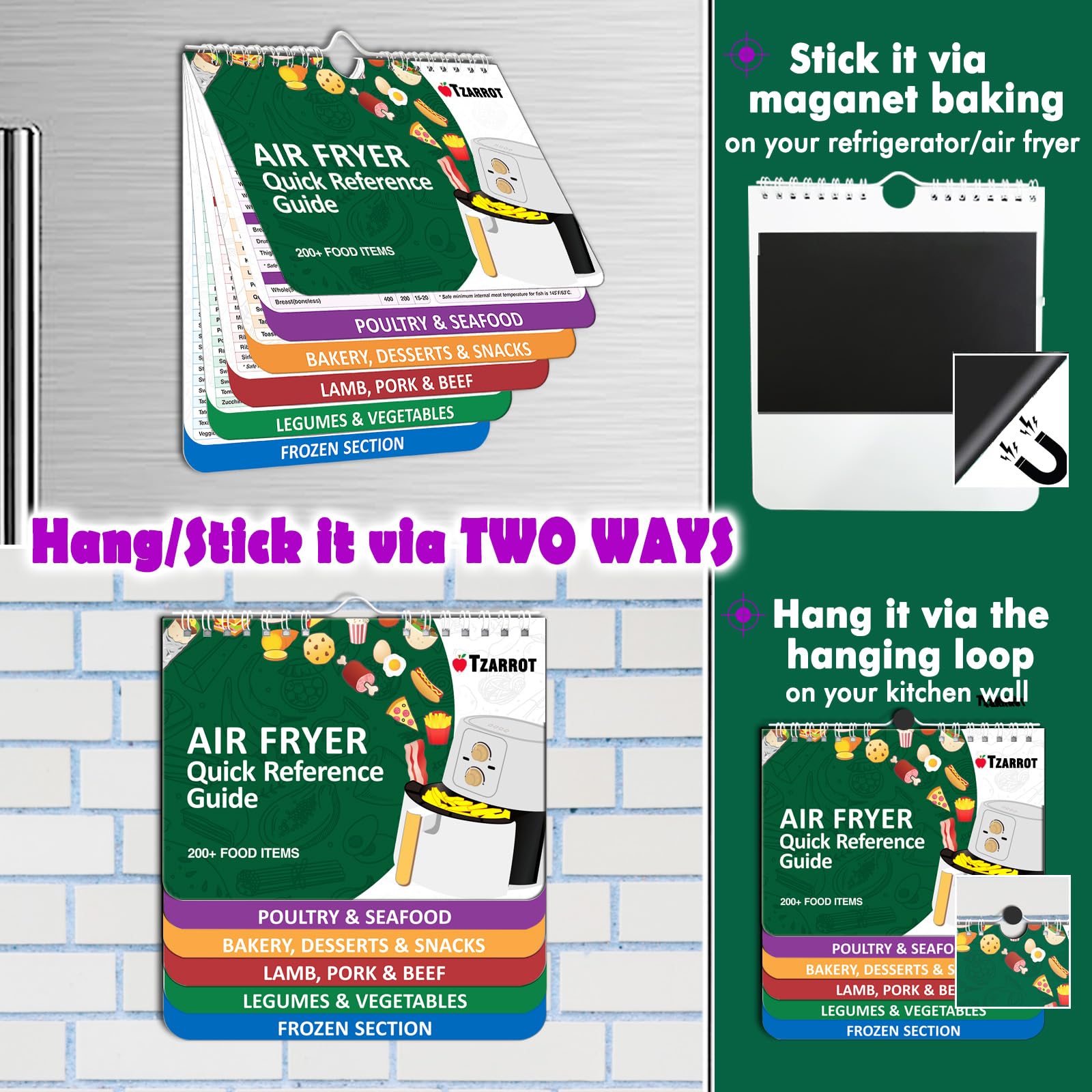 Air Fryer Cheat Sheet Magnets Cooking Guide Booklet Over 200 Foods, Air Fryer Cooking Times Chart, Air Fryer Magnetic Cheat Sheet Set, Cookbook Instant Air Fryer Accessories for Cooking and Frying