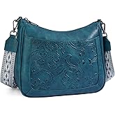 VIMUTI Crossbody Bags for Women,Vegan Leather Crossbody Purse with Adjustable Strap Embossed Flower Women's Shoulder Handbags | Medium, Trendy, Multi Pocket, Hobo Purse, Wide Guitar Strap, Lightweight