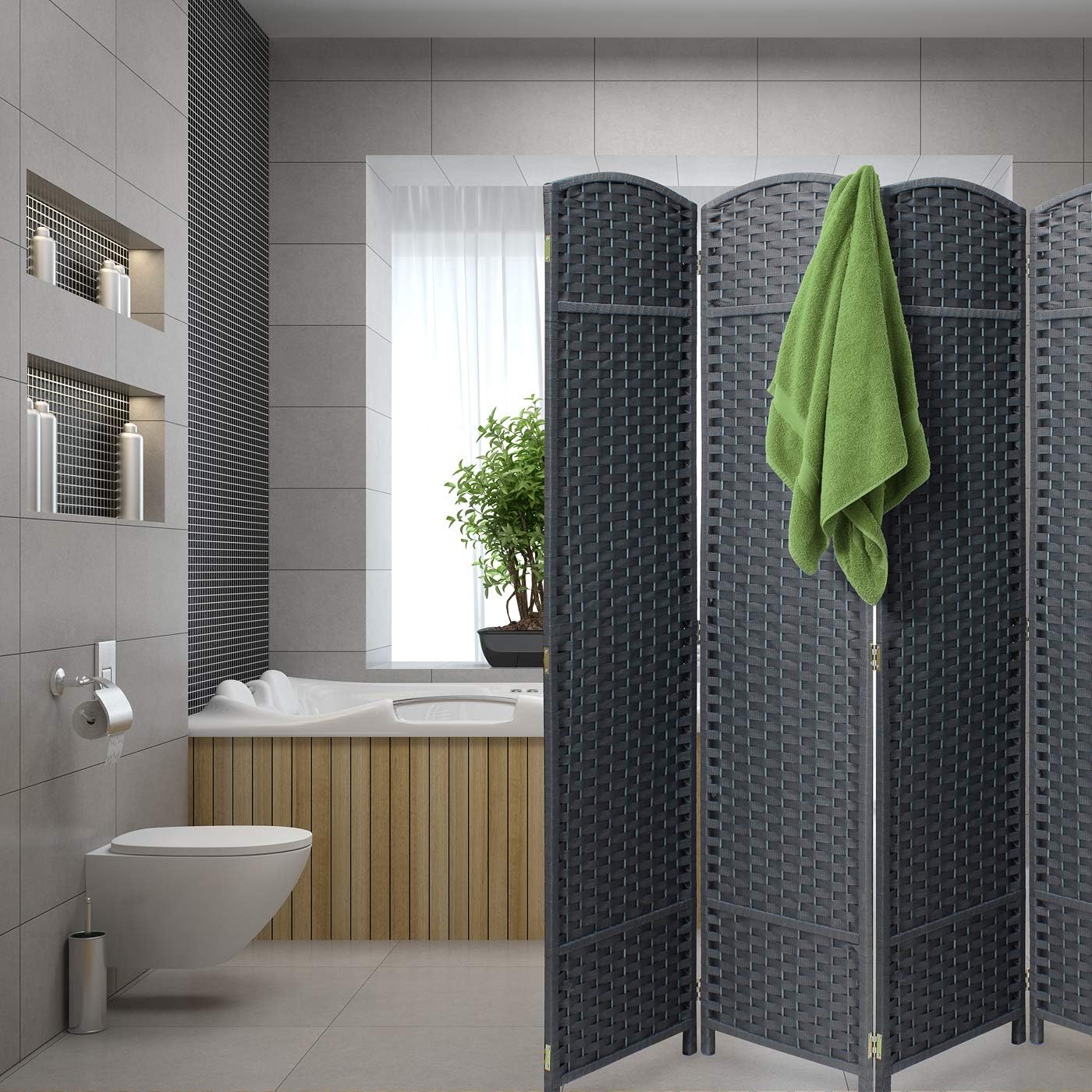 Sorbus Room Divider Folding Privacy Screen, 8 Panel 6ft. Tall Extra Wide Partition Foldable Panel Wall Divider, Double Hinged Room Dividers and Folding Privacy Screens (Gray): Furniture & Decor