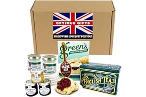 OY GIFTS Great British Afternoon Tea & Scone Hamper – Traditional Party Set For 2 – Strawberry & Raspberry Jams, Lemon Curd, Clotted Cream & Scone Baking Mix – Ultimate British Sweet Treat Box