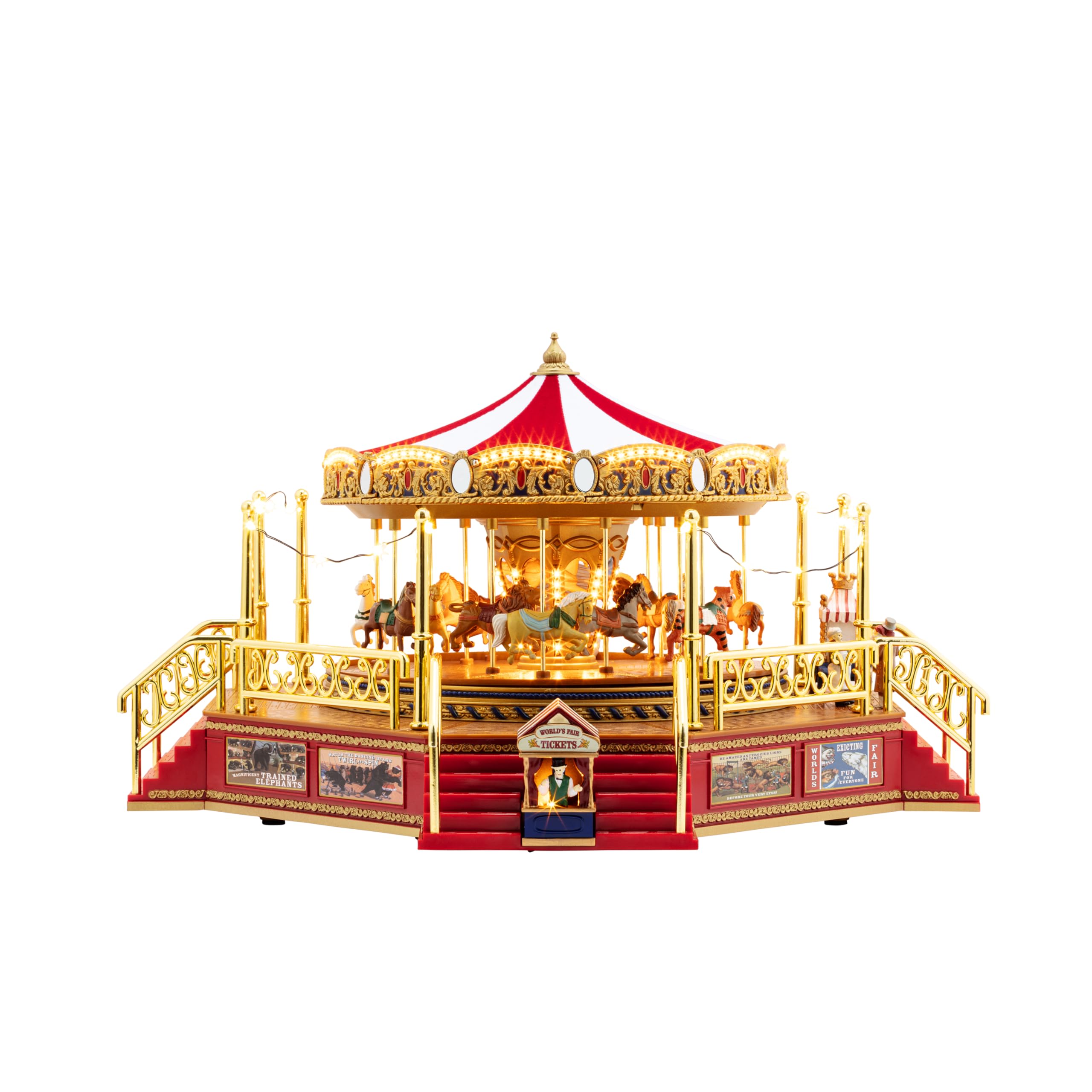 Photo 1 of **MAJOR DAMAGE**
Mr. Christmas Gold Label Animated and Musical Carousel, Christmas Decoration, LED Lights, Plays 50 Songs, 8 Inch, Red