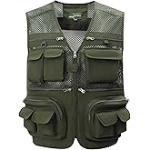 Gihuo Men's Fishing Vest Utility Safari Travel Vest with Pockets Outdoor Work Photo Cargo Fly Summer Vest