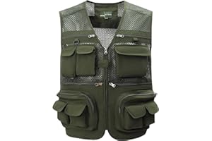 Gihuo Men's Fishing Vest Utility Safari Travel Vest with Pockets Outdoor Work Photo Cargo Fly Summer Vest