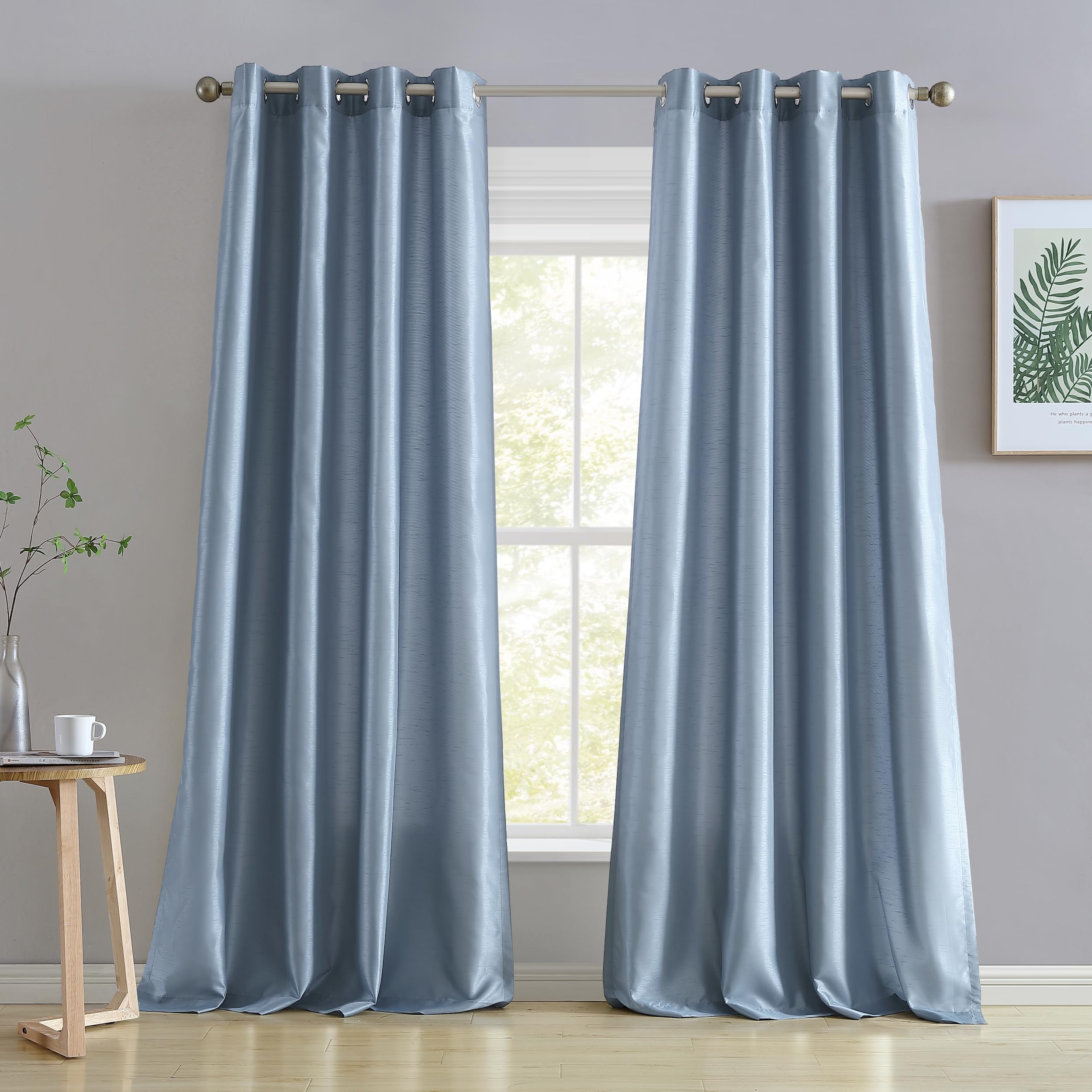 Photo 1 of HLC.ME Jefferson Faux Silk Semi Sheer Light Filtering Microfiber Lined Grommet Lightweight Window Curtains Drapery for Bedroom, Dining Room & Living Room, 2 Panels (54 x 96 Inch, Dusty Blue)