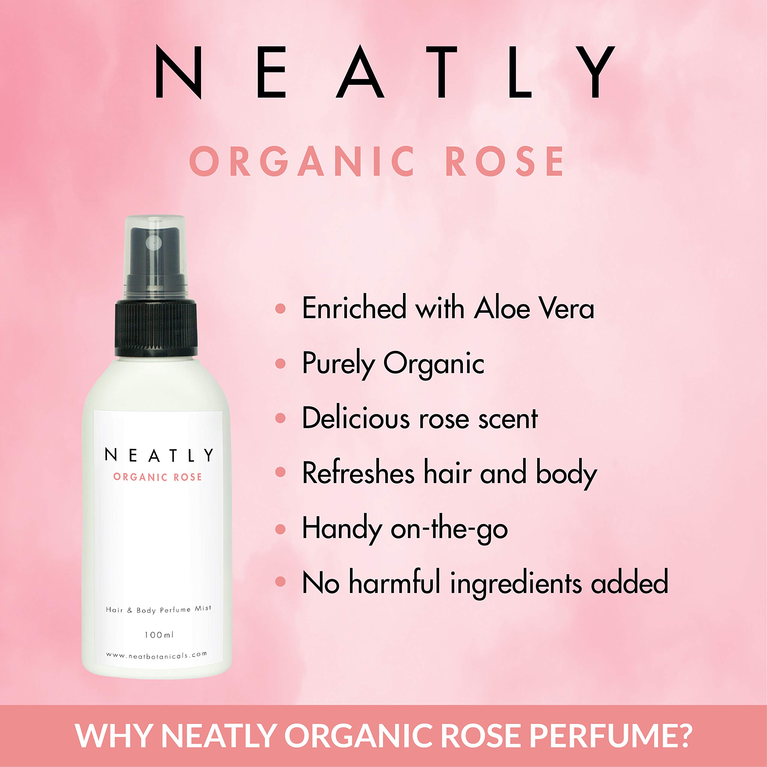 Rose Perfume for women by Neatly Hair & Body Perfume Rose | Perfumes for women | Fragrance with rose essential oil 100ml | Odour remover spray