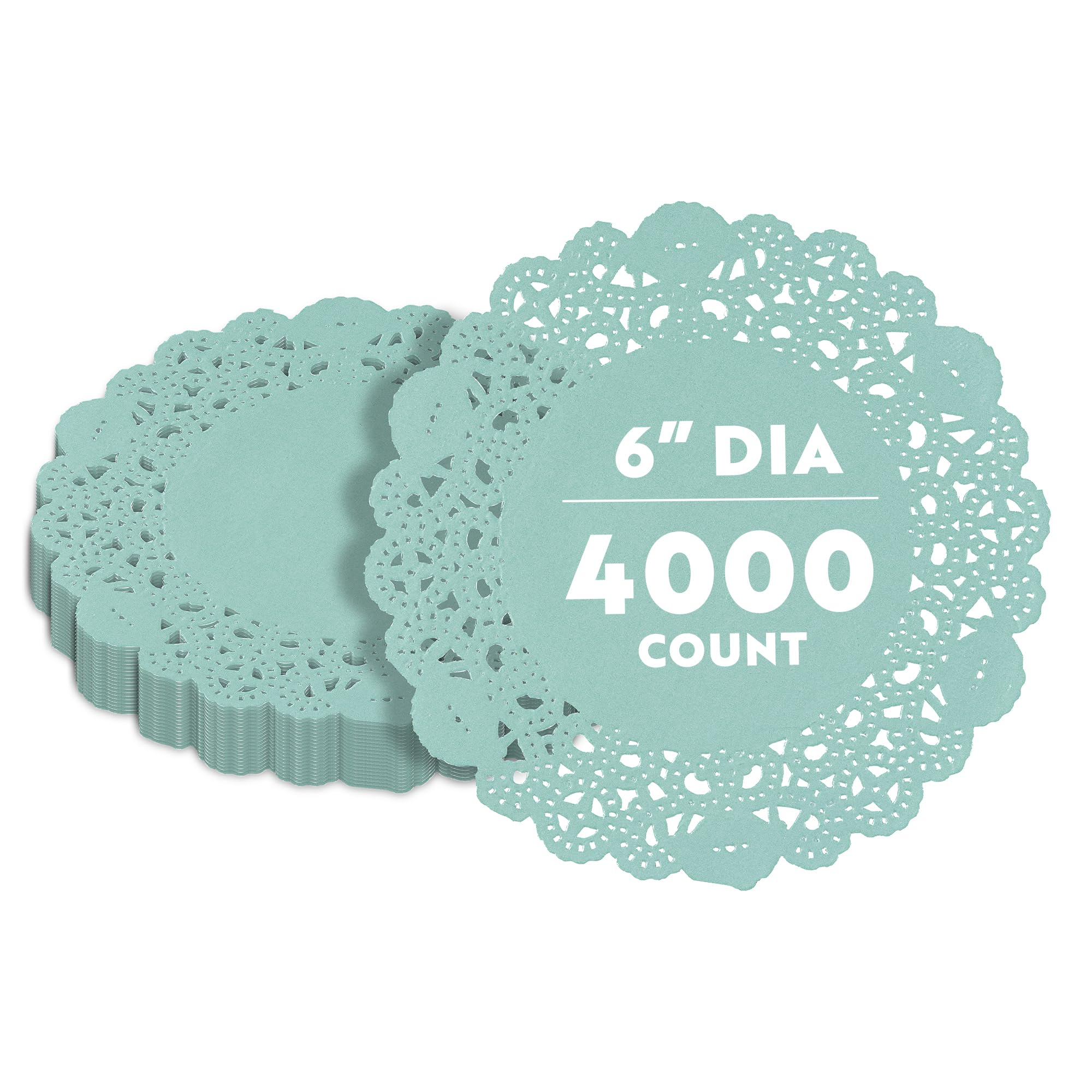 Restaurantware-Pastry Tek 6 x 6 Inch Paper Lace Doilies, 4000 Disposable Table Doilies – Elegant Lace Finish, Long Lasting, Teal Paper Placemat, for Pastries, Cupcakes, Desserts