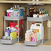 Ukeetap 2 Pack Multi-Purpose Pull-Out Storage Organizers, Under Sink Organizers and Storage for Bathroom & Kitchen, Under Cabinet Organizers and storage, 12.8 Inch, Grey