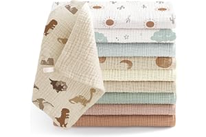 Bearmoss Muslin Baby Washcloths 100% Cotton Bath Wash Cloth Large Burp Cloth Baby Face Towel for Newborn Baby Boy Girl, 10x10