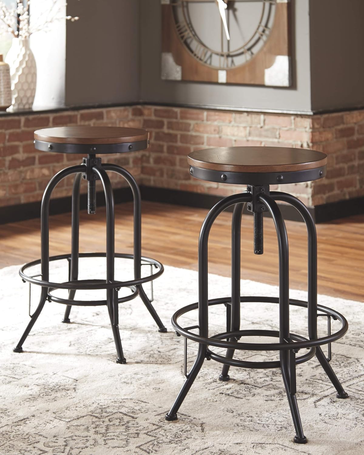 valebeck counter stools on Amazon Com Signature Design By Ashley Valebeck Tall Swivel Bar Stool Bar Height Set Of 2 Brown Black Furniture Decor