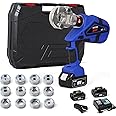 MMNZE Electric Hydraulic Cable Lug Crimper Pliers Rechargeable Crimping Tool 6 Ton Electrical Terminal Cable Wire Fiber Crimper Kit with 11 Dies (MZ-MKZ-300)