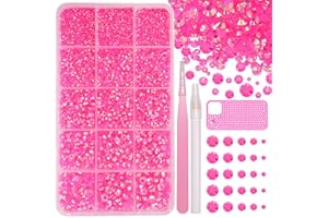 UOTEY 16000 Pcs Resin Rhinestones for Crafting, Flatback Hot Pink Gems Jelly Rhinestones, Mixed Sizes Pink Bedazzling Crystal with Pickup Tool for DIY Crafts Clothing Tumblers Mugs Shoes Fabric Nail Art