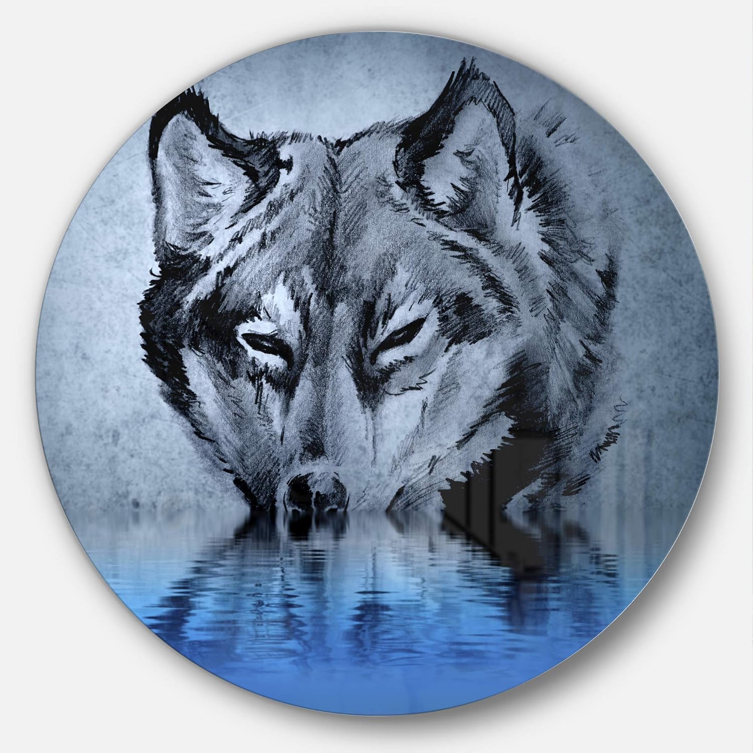 Amazon Com Designart Wolf Head With Water Reflections Tattoo Digital Metal Wall Art Disc Of 23 Inch 23 H X 23 W X 1 D 1p Blue Posters Prints
