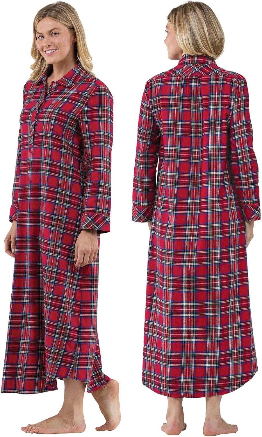 PajamaGram Women's Flannel Nightgown Plaid - Cotton Flannel Nightgown Womens at  Women’s Clothing store