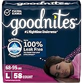 Goodnites Girls' Nighttime Bedwetting Underwear, Size Large (68-95 lbs), 58 Ct (2 Packs of 29), Packaging May Vary