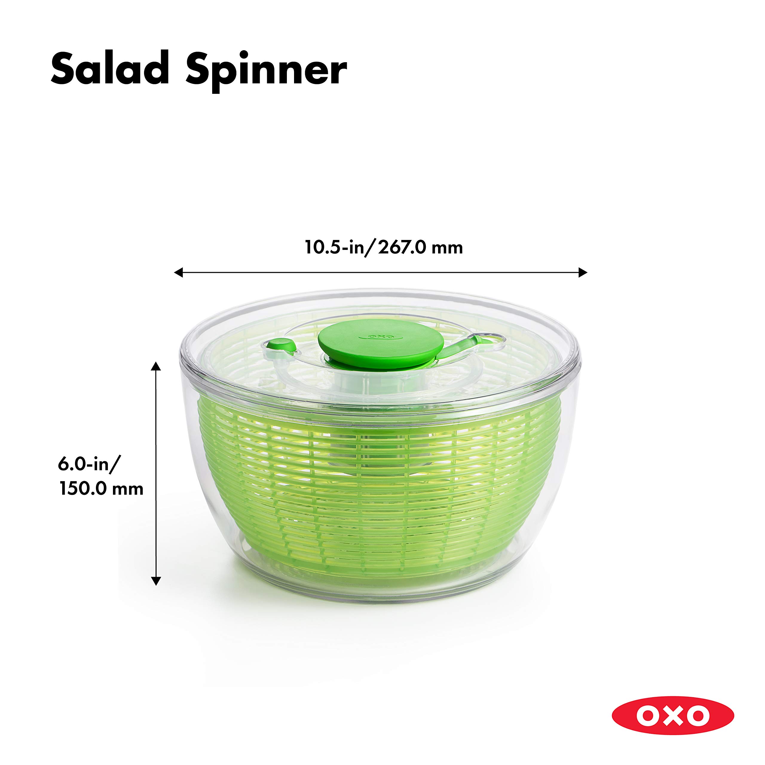 OXO Good Grips Salad Spinner - Large, Green Lettuce & Fruit Washer, BPA-Free, Easy One-Hand Pump