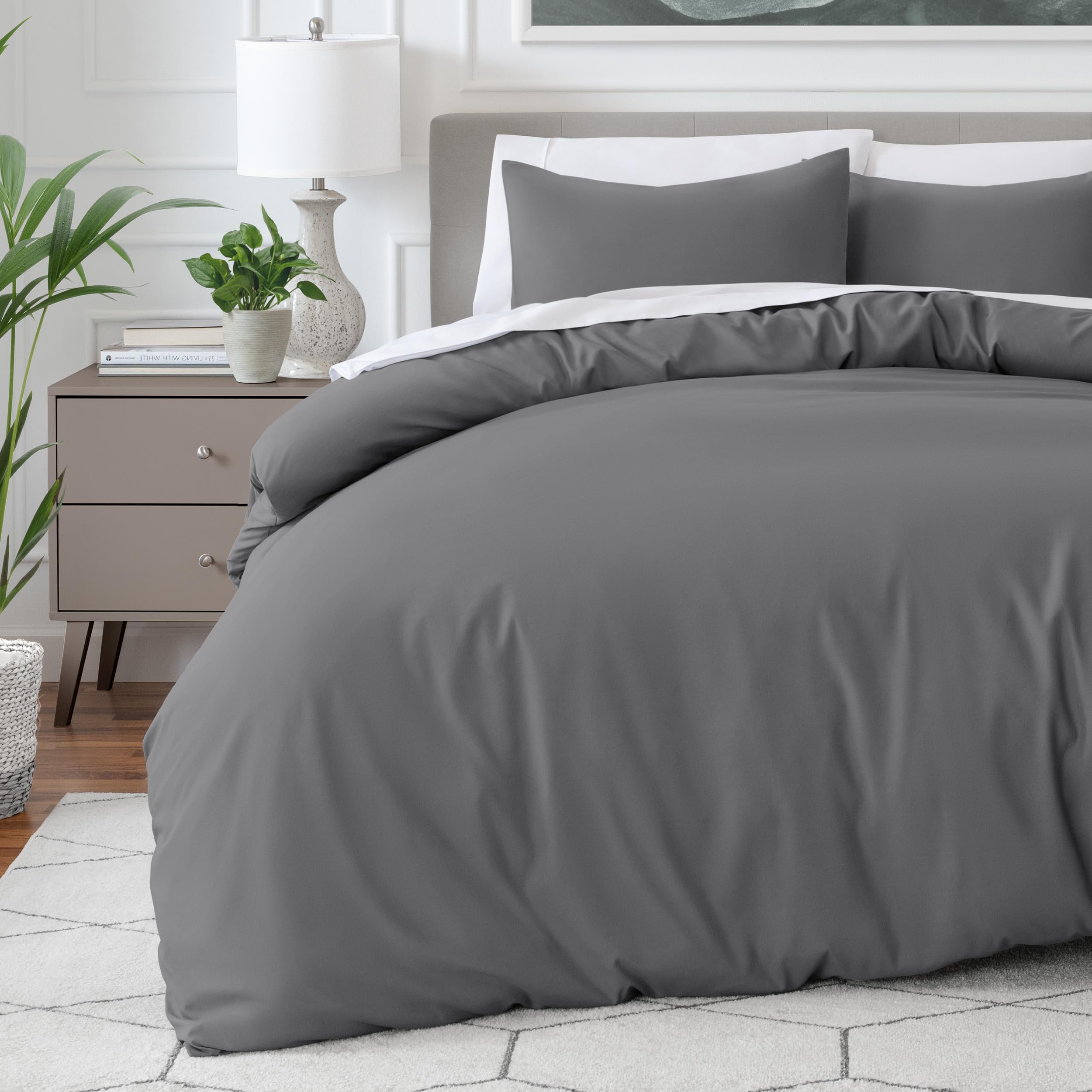 Bare Home King Size Duvet Cover Set - Premium 1800 Ultra-Soft Duvet Cover - Lightweight, Cooling - Includes 2 Pillowcases (Grey)