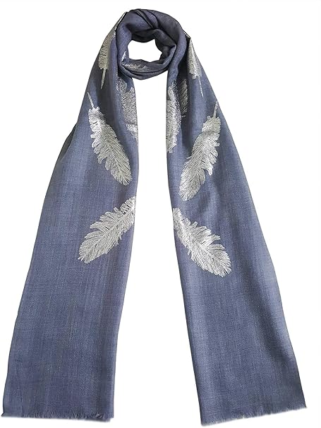 Mehrunnisa Schimmernde Feder auf feiner Wolle Stole/Schal groß von