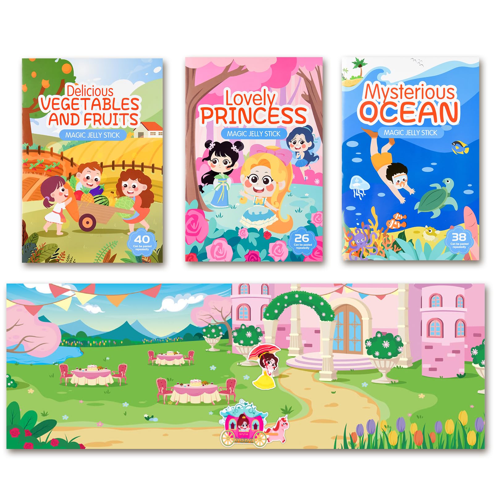GOGOLAN Reusable Sticker Books(110 Pcs Sticker), 3D Sticker Scenes Book Plane Activities for Toddlers, Educational Learning Toy Gifts for Age 2/3/4 Year Old Boys Girls Toddlers(3 Packs)