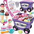 G.C Ice Cream Toys for Kids Toddlers 3-5, 42pcs Ice Cream Cart with Storage Trolley Pretend Play Food, Stack Scoop Serve Sweet Treat Counter Shop, Christmas Birthday Gift for 3 4 5 6 Year Old Girl Boy