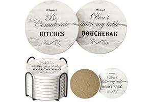LIFVER Coasters Set of 6 Absorbent Drink Coasters with Holder, White Marble Style Ceramic Stone Coasters for Home Decor Coffee Table Protection, 4 Inches Suitable for Kinds of Cups Housewarming Gift