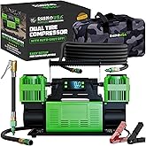 Rhino USA Dual Tire Air Compressor – 12V Portable Pump, 10.6 CFM, Auto Shutoff, Built-in Pressure Gauge, Serviceable Filters, Rubber Mounts, Quiet Operation – Accessories for Off-Road & Truck Tires