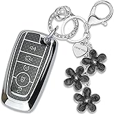 Yekoubo Black TPU Key Fob Cover with Plum Blossom Keychain Compatible with Ford Fusion Mustang F150 Edge Explorer Lincoln MKZ 2013-2017,MKC 2015-2017,MKX 2016-2017 5-Button Smart Key for Women