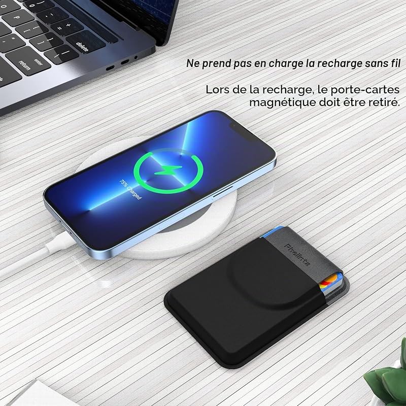 Porte Cartes Magnétique Portefeuille Compatible avec MagSafe Wallet pour iPhone 18 Pro Max/18 Pro/17/Air/16/15/14/13/12 Séries, Porte-Cartes en Cuir avec Rabat, Stockez 5 Cards Cartes