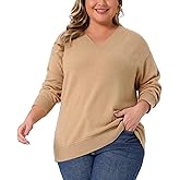 Agnes Orinda Plus Size Sweater for Women Long Sleeve V Neck Fall Knit Casual Basic Pullover Sweater Tops