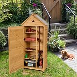 Tangzon Wooden Garden Storage Shed 5 Shelves Lockable Double Door 70x45x160cm view 9