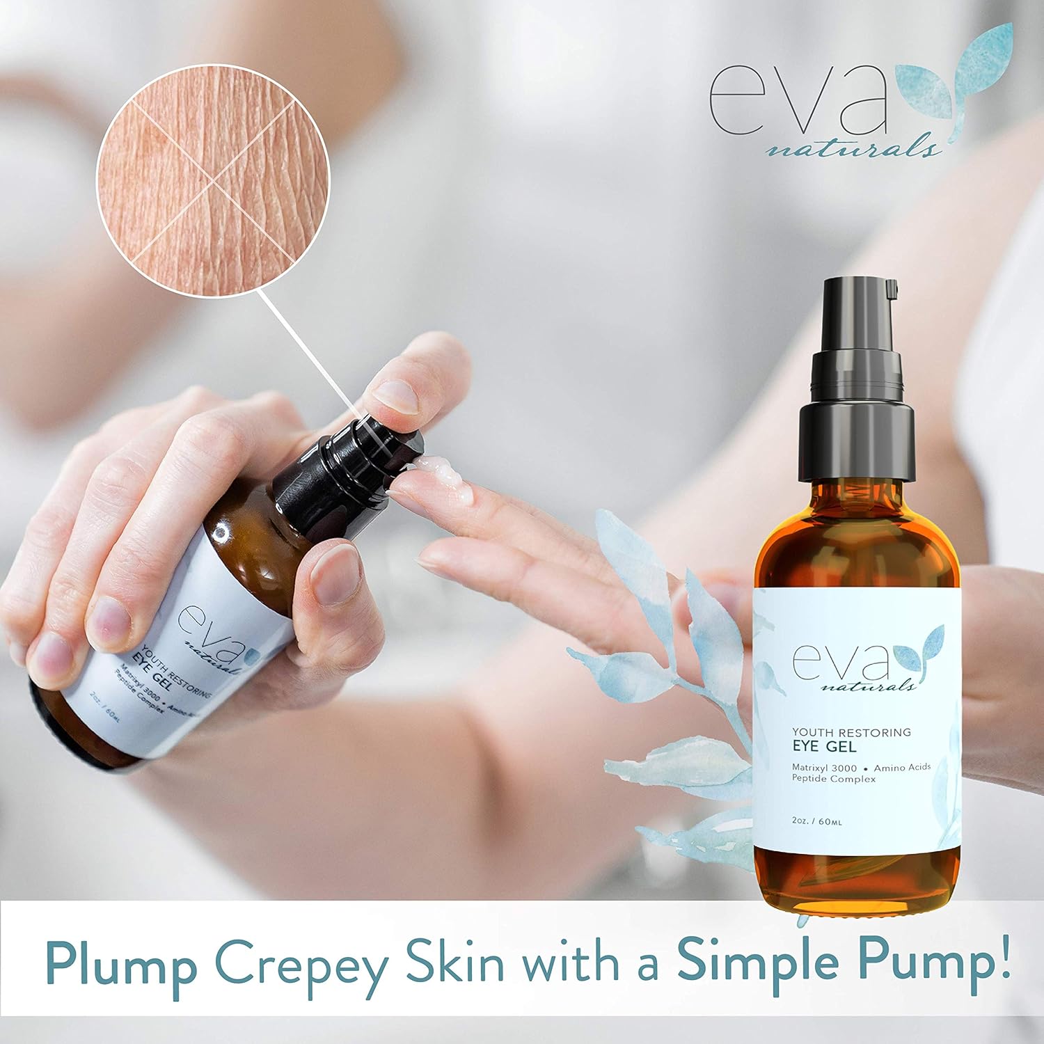 Eye Gel - Larger Size 2 oz Bottle - Best Firming Eye Cream Treatment for Dark Circles, Puffy Eyes, Crow's Feet, Fine Lines & Under Eye Wrinkles by Eva Naturals: Beauty