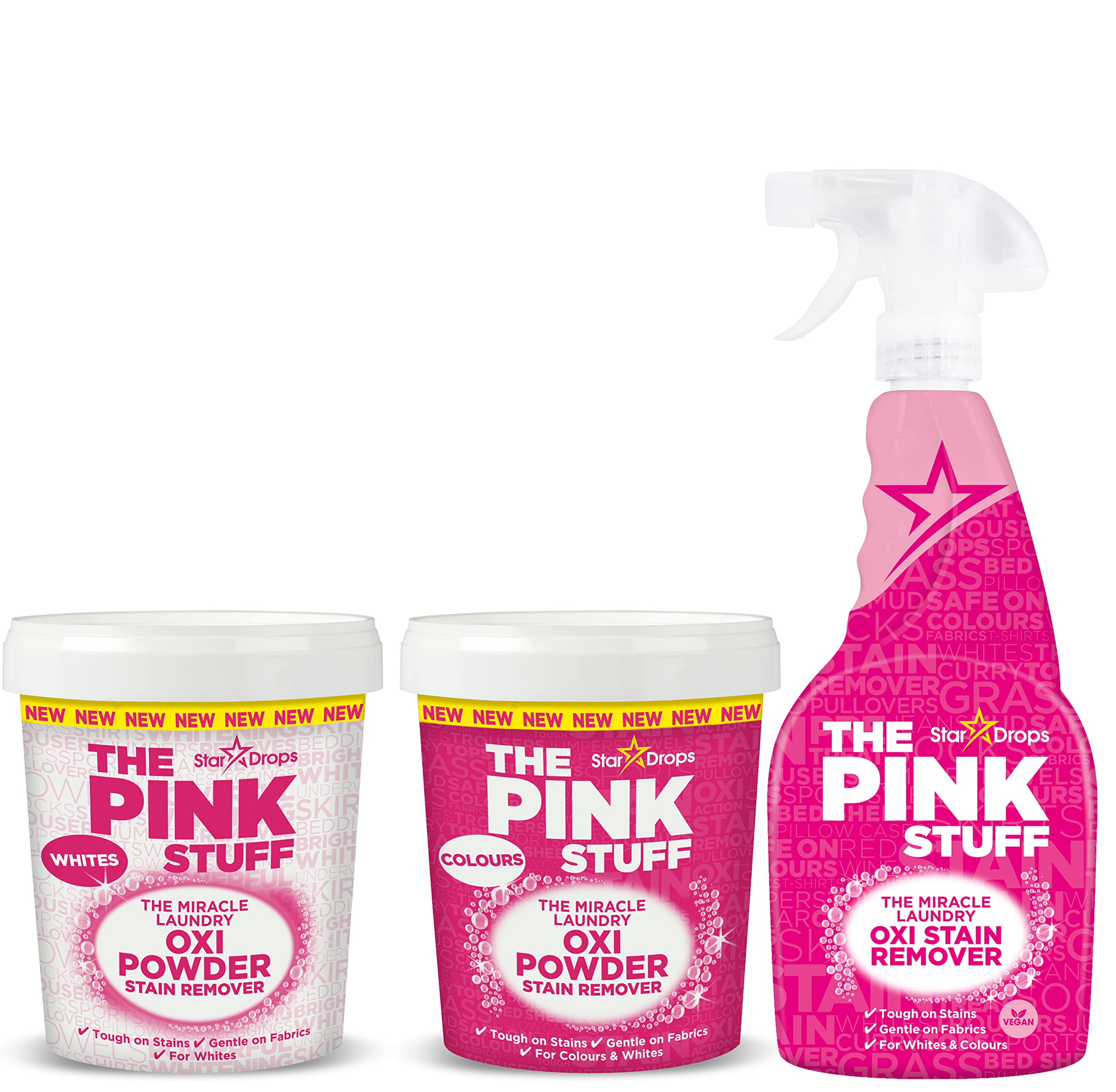 Photo 1 of Stardrops - The Pink Stuff - The Miracle Laundry Stain Removing Kit - Oxi Powder Whites - Oxi Colors - Oxi Stain Spray (1 White's Powder, 1 Color's Powder, 1 Stain Remover), 3 Piece Set (PSLWCS)