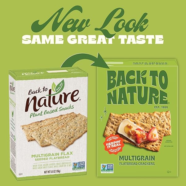 BACK TO NATURE MULTIGRAIN FLATBREAD CRACKERS, NON-GMO, PLANT-BASED SNACK CRACKER, MADE WITH WHEAT FLOUR & WHOLE GRAINS, SNACK HAPPY, 5OZ BOX