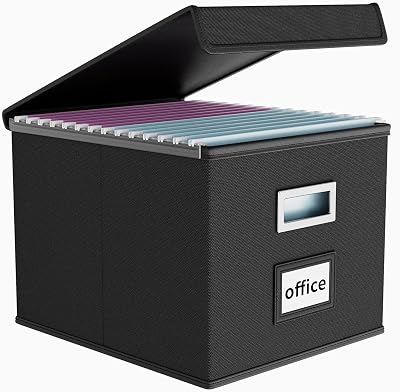 Finew Upgraded Portable File Organiser Box with Lid Black