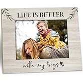 Kneaotoaji Life Is Better with My Boys Picture Frames, Mom Photo Frame, Boy Mom Gifts for Mother Father, Mother Family Wooden Photo Frames for Tabletop or Wall Hanging 5x7