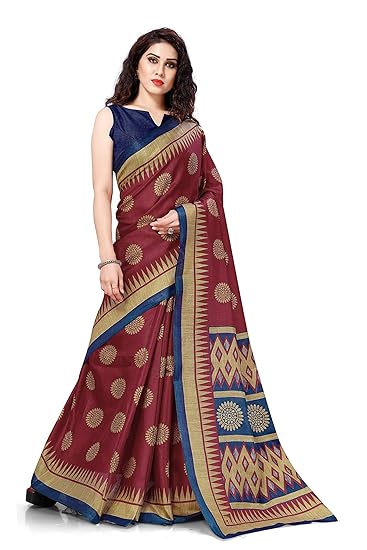 Womens Printed Khadi Silk Saree With Blouse Piece (12466-Red)
