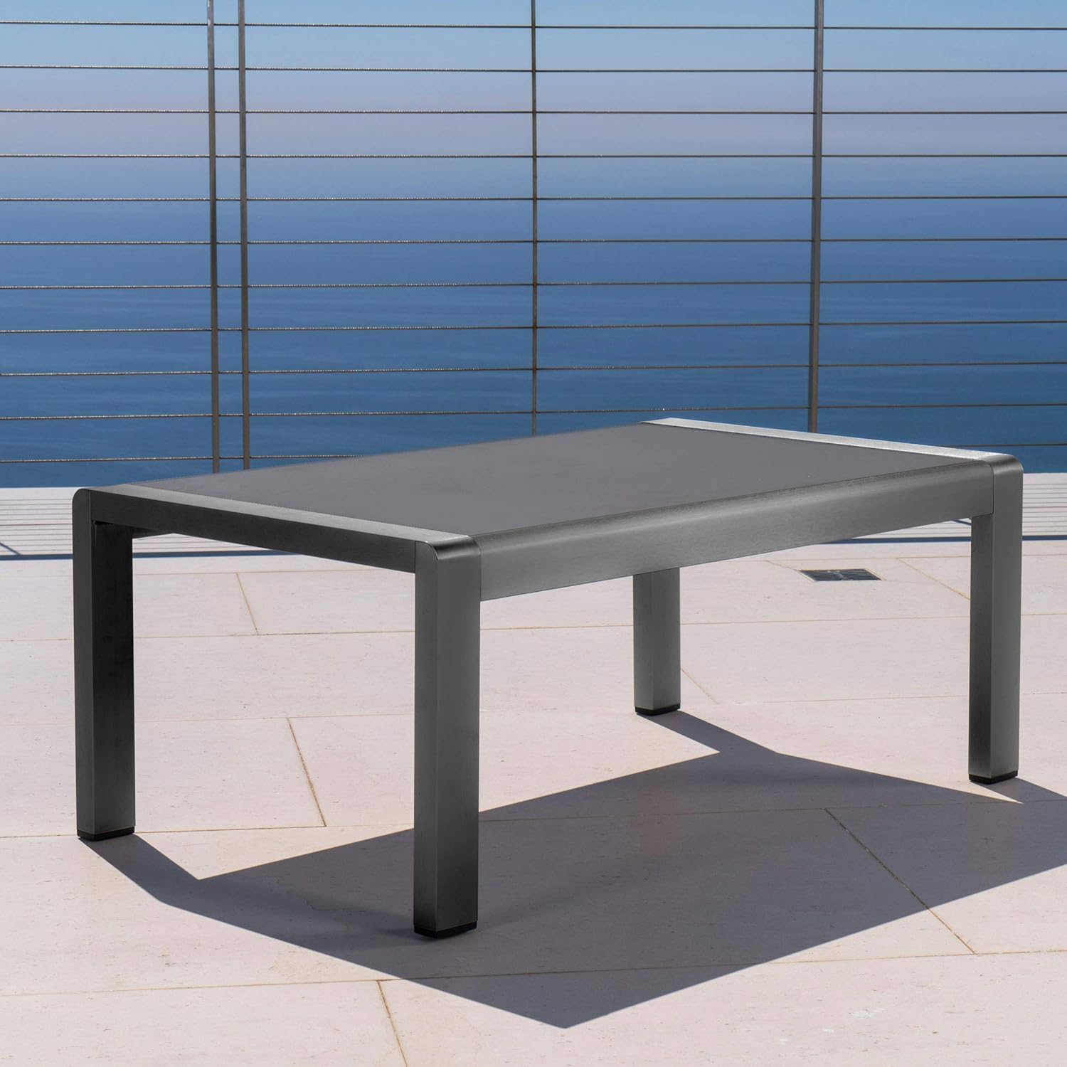 Christopher Knight Home Cape Coral Outdoor Aluminum Coffee Table with Tempered Glass Table Top, Grey : Garden & Outdoor