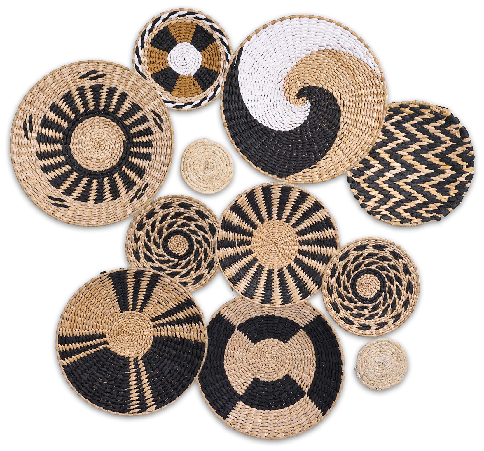 Photo 1 of 11Pack Boho Wall Basket Decor - Woven Seagrass Rattan Wall Art, Rustic Round Baskets for Farmhouse Living Room, Bedroom, Kitchen, Dining Room - Boho Style Decorative Hanging Baskets