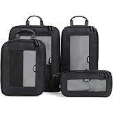 EPICKA TripCozy Compression Packing Cubes, 4 Set, Dark Grey | Durable Expandable Travel Organizer Bags with Mesh Tops for Space-Saving Storage of Clothes &amp; Accessories in Luggage
