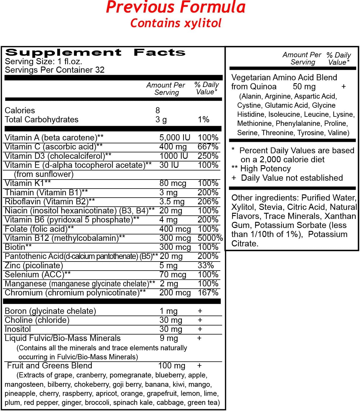 Vital Earth Minerals Super Multi Liquid Vitamins 32 Fl. Oz. - 1 Month Supply- High Potency - MTHFR Friendly- Vegetarian - Liquid Multi Vitamin Supplement with Ionic Fulvic Minerals: Health & Personal Care