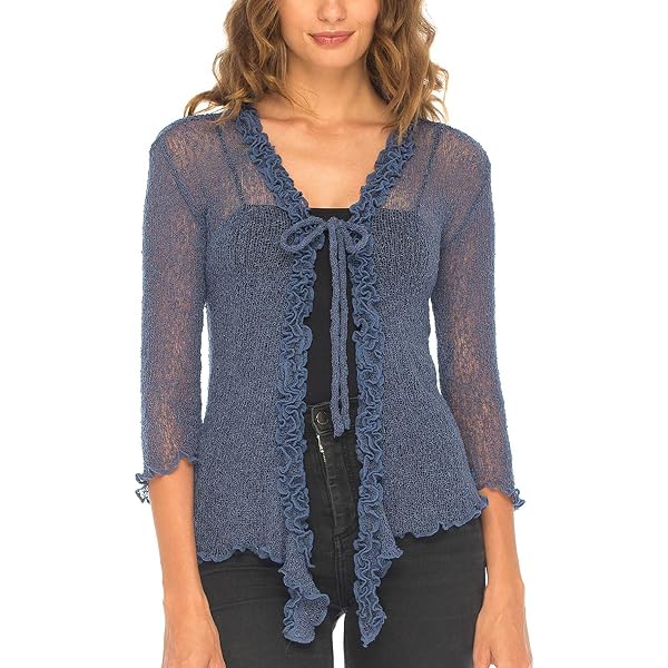 SHU-SHI Womens Sheer Shrug Ruffle Cardigan Sweater Lightweight