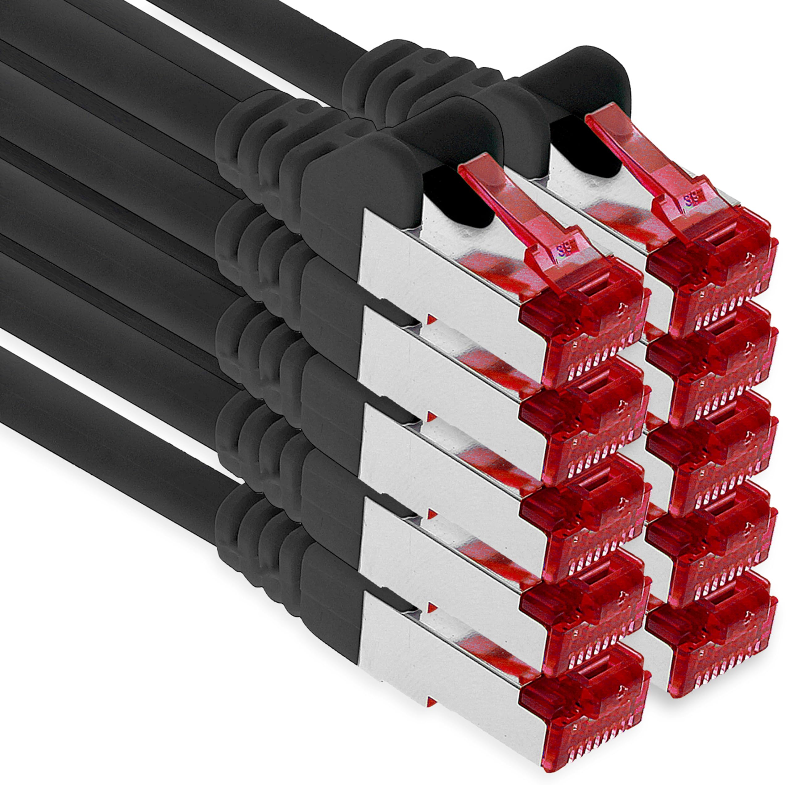 1aTTack.de - 10x 10m CAT6 patch cable S/FTP PIMF shielding CAT.6 RJ45 network cable Ethernet cable DSL LAN router switch modem patch panel - black - 10 pieces