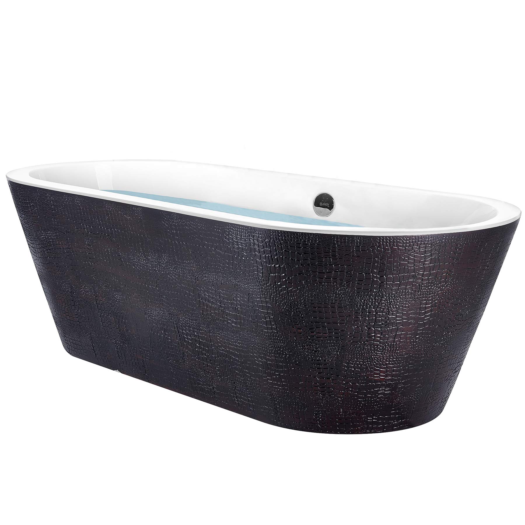 AKDY Freestanding Bathtub – 71 Inch Black & Brown Acrylic Tub For Bathroom – Flat Bottom Stand Alone Bathtub – Modern And Elegant Style – Comfortable Curved Design