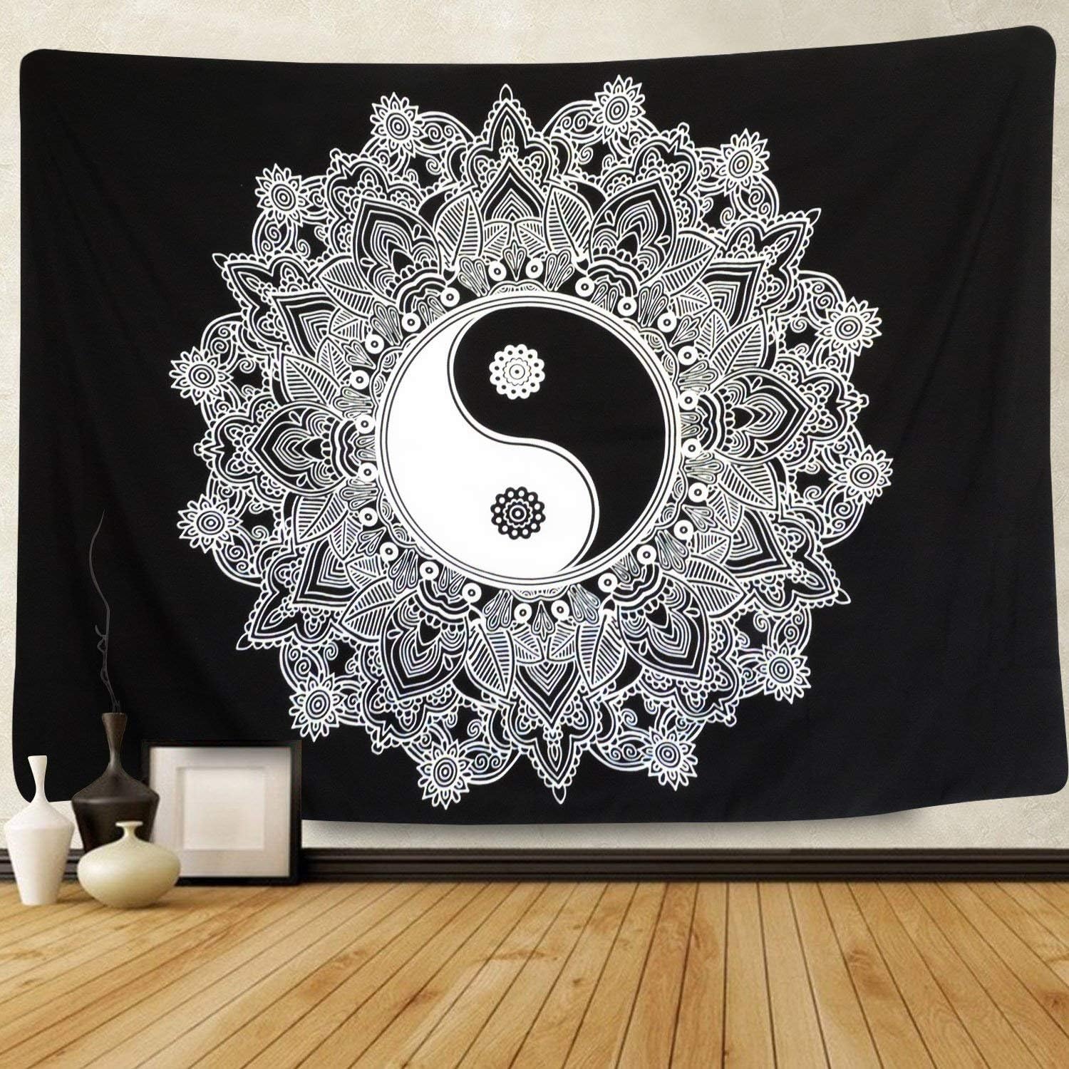 Black and White Tapestry Wall Hanging Yinyang Mandala Tapestry Indian