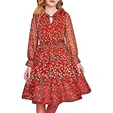 GRACE KARIN Girls Fall Long Sleeve Dress Formal Party Holiday Smocked Waist Midi Dresses 5-12Years